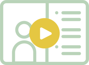 Icon with play button over a green outline of a webinar at ACHIEVE Centre for Leadership